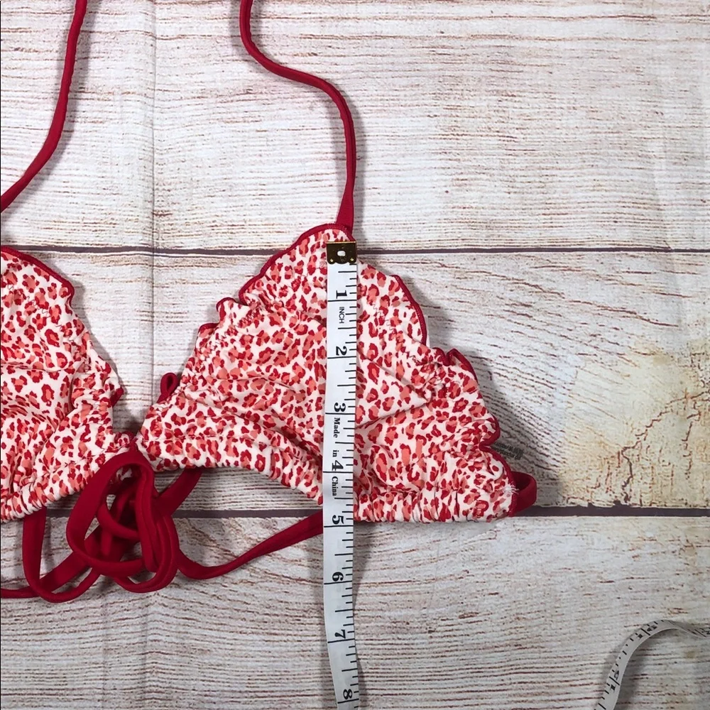 NWT Frankie's Bikinis x PINK Red and White Leopard Print Triangle Bikini Top